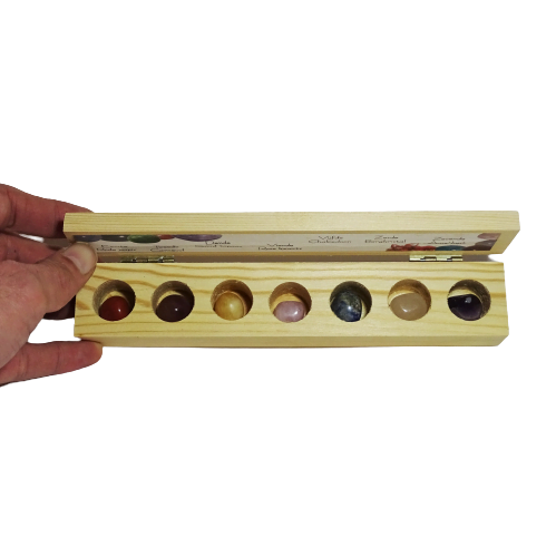 Set chakra trommelstenen in houten doosje - Afbeelding 2