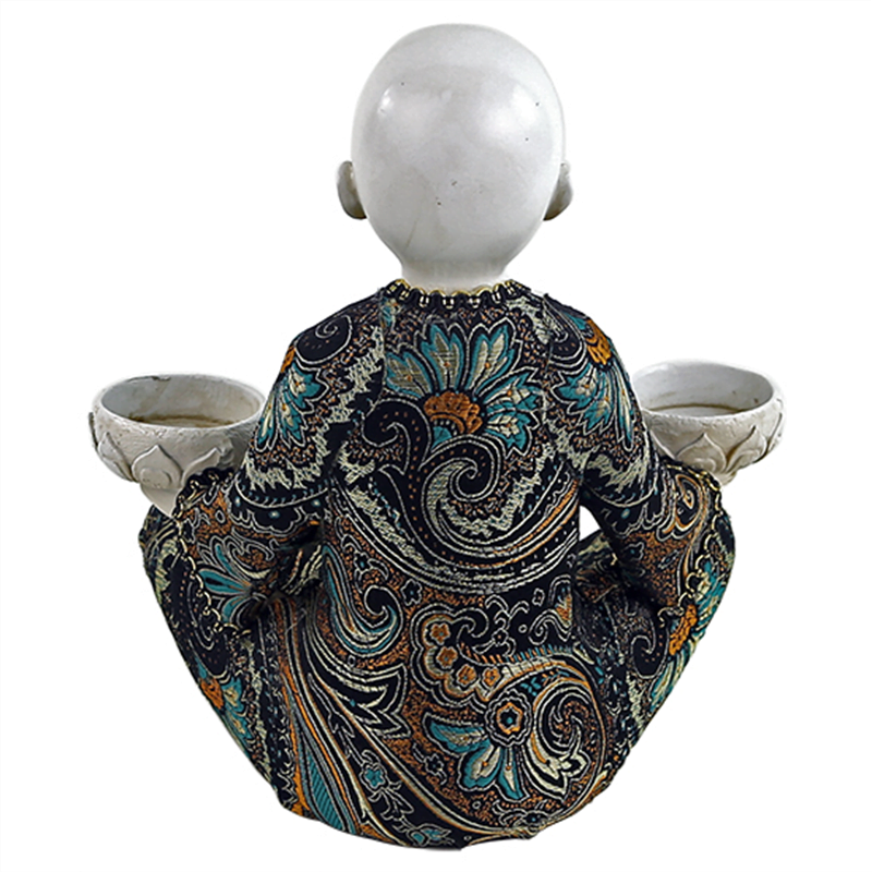 Beeldje Boeddhistische monnik met twee waxinelichthouders - Afbeelding 2