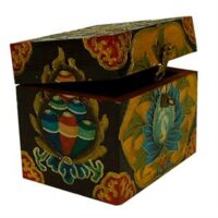 Schatkist Tibetaans bloemmotief zwart